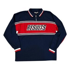 Vintage Results Pullover Mens XL Blue Red Quarter Zip Rugby Shirt Athletic 90s